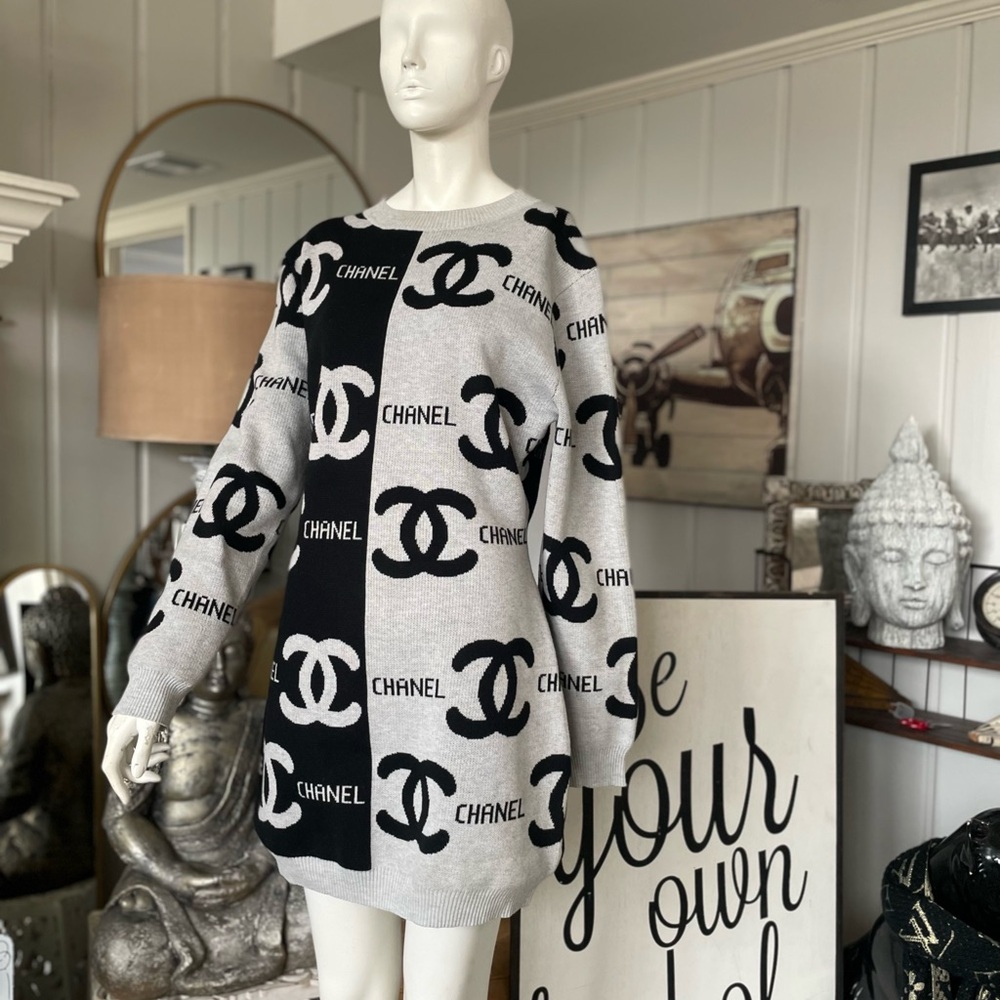 Chanel Monogram Gray and Black Sweater